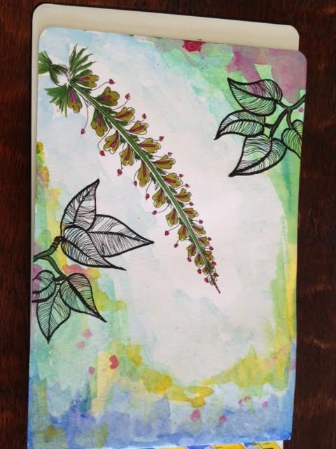 A tangle stem with watercolor inks